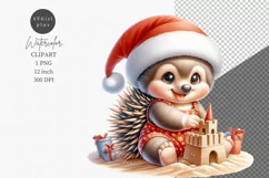 Baby echidna clipart, Australian animal, Christmas on beach Product Image 1