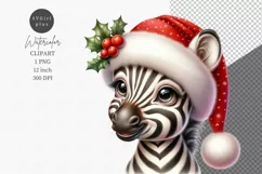 Baby zebra clipart, Christmas clipart, Watercolor clipart Product Image 1