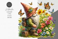 Gnome watching butterflies clipart, Holiday clipart Product Image 1