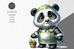 Little panda gardener clipart, Nursery clipart, Panda Product Image 1