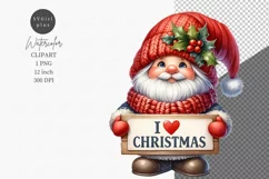 Gnome clipart, I love Christmas sign, Christmas clipart Product Image 1