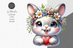 Baby bunny clipart, Valentines Day clipart, Watercolor Product Image 1