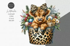 Highland cow clipart, Christmas clipart, Leopard print Product Image 1
