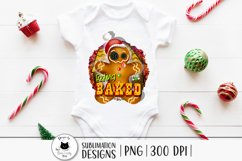 winter design with gingerbread and a funny quote shown on a baby clothes
