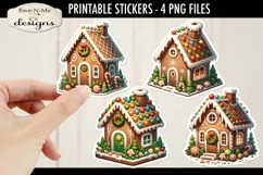 Gingerbread Houses Printable Stickers | 4 PNG Stickers Product Image 1