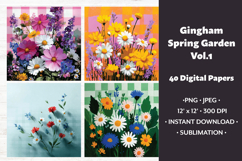 Gingham Spring Garden Digital Paper Vol.1, 40 PNG &amp; JPEG Product Image 1