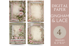 Sewing Gingham and Lace Paper with Roses, Spools &amp; Buttons Product Image 1