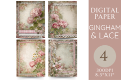Romantic Gingham Lace Paper with Roses, Lilies &amp; Buttons Product Image 1