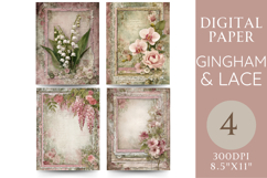 Vintage Floral Gingham Lace Paper with Orchids &amp; Wisteria Product Image 1