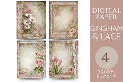 Gingham and Lace Journal Paper with Roses and Tulips Product Image 1