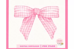 Pink Coquette Gingham Bow Watercolor PNG Clipart Product Image 1