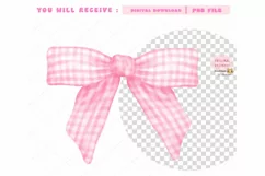 Pink Coquette Gingham Bow Watercolor PNG Clipart Product Image 2