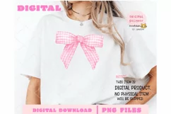 Pink Coquette Gingham Bow Watercolor PNG Clipart Product Image 3