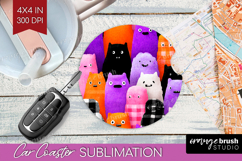 Gingram Halloween Car Coaster - Spooky Cute Coaster PNG Product Image 1