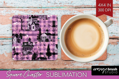 Gingram Halloween Square Coaster - Spooky Cute Coaster PNG Product Image 1