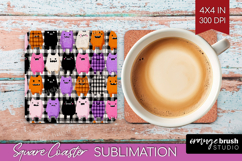 Gingram Halloween Square Coaster - Spooky Cute Coaster PNG Product Image 1