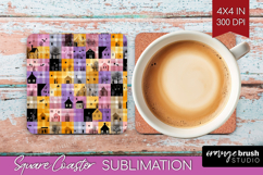 Gingram Halloween Square Coaster - Spooky Cute Coaster PNG Product Image 1
