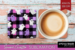 Gingram Halloween Square Coaster - Spooky Cute Coaster PNG Product Image 1