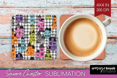 Gingram Halloween Square Coaster - Spooky Cute Coaster PNG Product Image 1