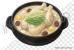 Ginseng Chicken Soup PNG Watercolor Clipart korean food Product Image 1