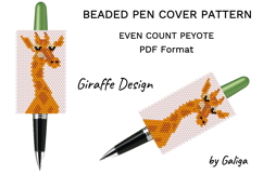 Even count peyote beaded pen wrap with cartoon giraffe head and neck design, PDF pattern for DIY beading