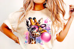 Blowing Bubble Giraffe Png, Cute Giraffe Png, Kids Png Product Image 1