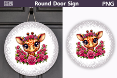 Giraffe Floral Door Sign | Round Sublimation PNG Product Image 1