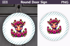 Giraffe Floral Door Sign | Round Sublimation PNG Product Image 1