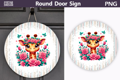 Giraffe Floral Door Sign | Round Sublimation PNG Product Image 1