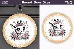 Giraffe Floral Door Sign | Round Sublimation PNG Product Image 1