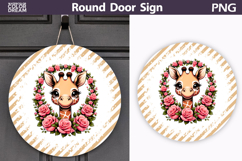 Giraffe Floral Door Sign | Round Sublimation PNG Product Image 1
