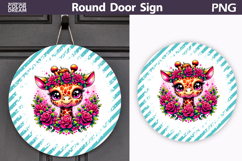 Giraffe Floral Door Sign | Round Sublimation PNG Product Image 1