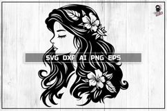 Girl Portrait SVG, Floral Woman Design DXF PNG Product Image 1