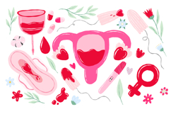 Menstrual Cycle &amp; Women Health Digital Clipart Set, Feminine Product Image 1
