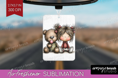 Girl and Bear Valentine Air Freshener PNG Whimsical Animal Product Image 1