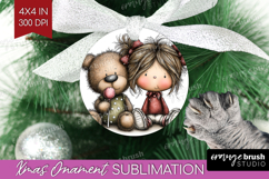 Girl and Bear Valentine Ornament PNG Whimsical Animal PNG Product Image 1