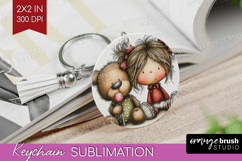 Girl and Bear Valentine Keychain PNG Whimsical Animal Product Image 1