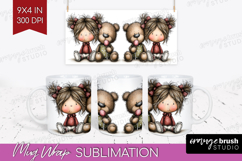 Girl and Bear Valentine Mug Wrap Whimsical Animal Mug PNG Product Image 1
