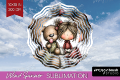 Girl and Bear Valentine Wind Spinner Sublimation PNG Animal Product Image 1
