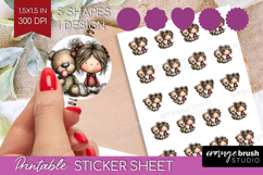 Girl and Bear Valentine Round Sticker Whimsical Animal Product Image 1