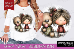 Girl and Bear Valentine Round Tshirt Background Whimsical Product Image 1