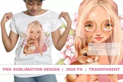 Girl and bunny | Spring PNG sublimation design Product Image 1