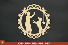 Girl and Dog Ornament Vintage SVG Product Image 1