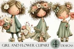 Girl and Flower Clipart Product Image 1