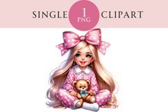 Young Girl In Pyjamas Clipart Watercolor PNG Product Image 1