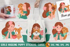 the set of cute girls love dogs stickers, cards, sublimation design, svg for birthday party, pet day