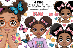 Cute Black Girl Butterfly Clipart PNG,American Girl Illustra Product Image 1