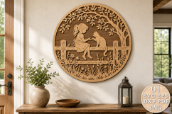 Girl &amp; Cat Laser Cut SVG, Girl Wall Art Product Image 1