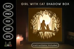 3D cat light box svg template with layered girl with cat on a bridge looking at the moon
