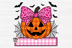 Girl Cheetah Bow Jack-o-Lantern Checker Halloween PNG Product Image 1